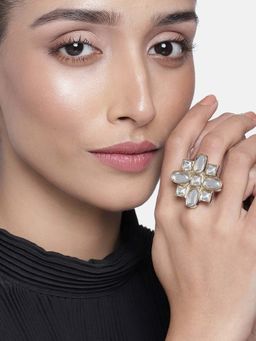 Estele - Gold Plated Traditional Polki Kundan Ring for Women.